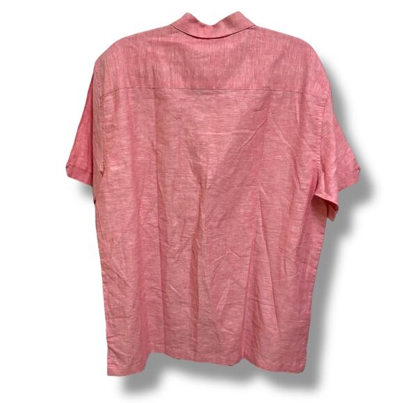 Cubavera Men's Embroidered Pintucked Panel Button Down Shirt Pink Linen L - Picture 6 of 9